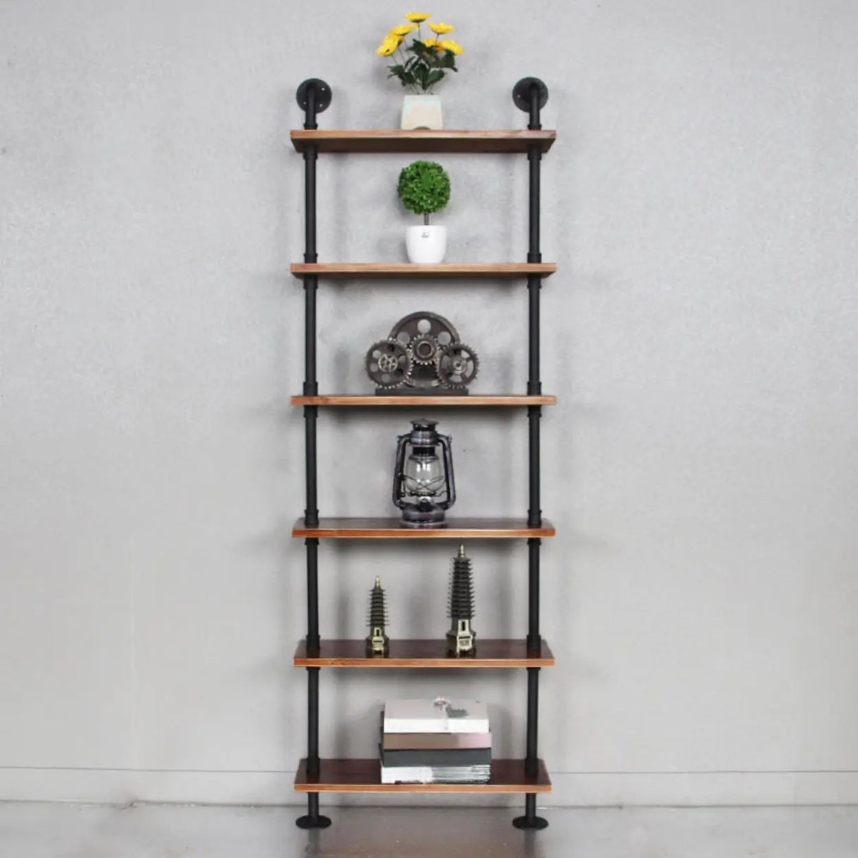 Creative Pipe Wall-Mounted Open Shelf Metal Bookshelf Image - 13