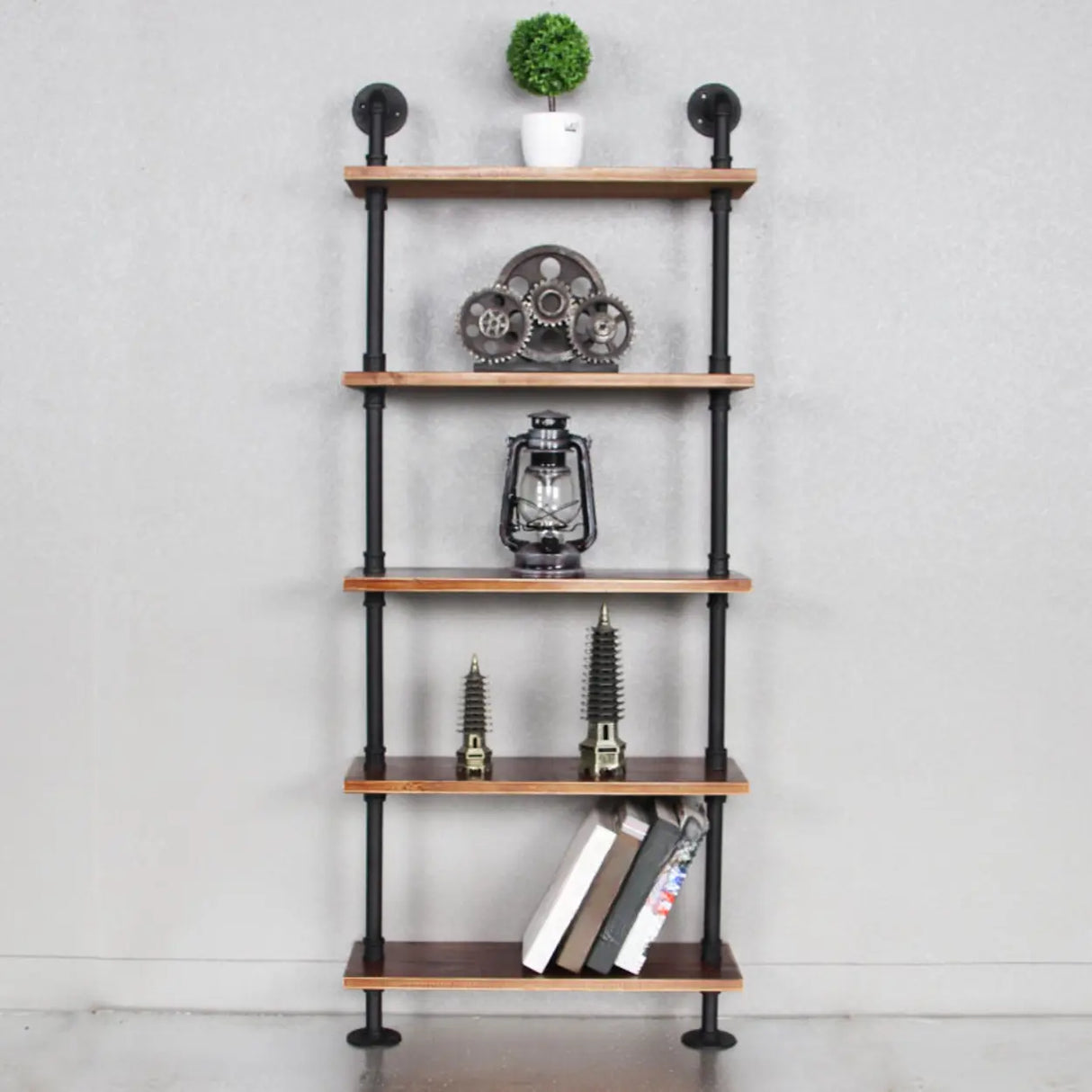 Creative Pipe Wall-Mounted Open Shelf Metal Bookshelf Image - 14