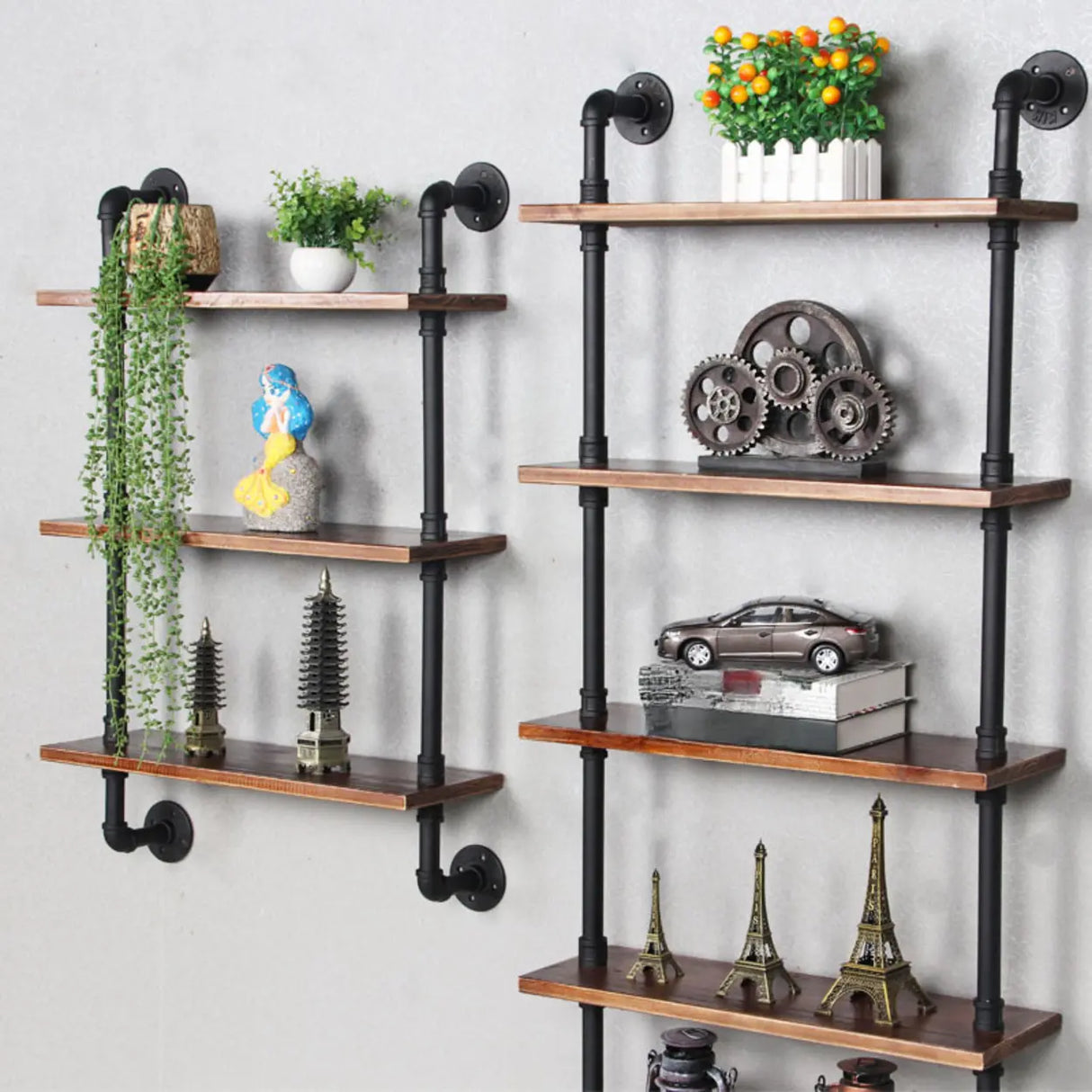 Creative Pipe Wall-Mounted Open Shelf Metal Bookshelf Image - 6