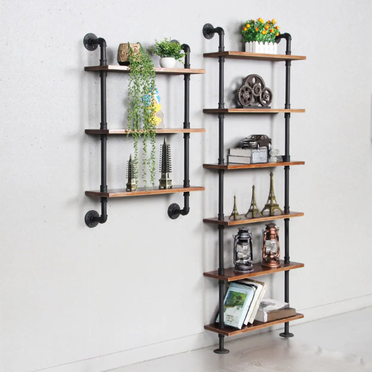 Creative Pipe Wall-Mounted Open Shelf Metal Bookshelf Image - 8