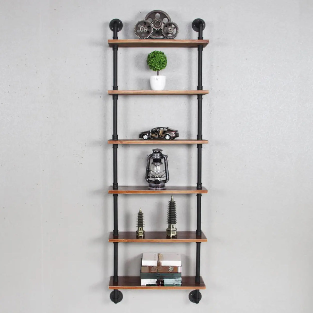 Creative Pipe Wall-Mounted Open Shelf Metal Bookshelf Image - 9