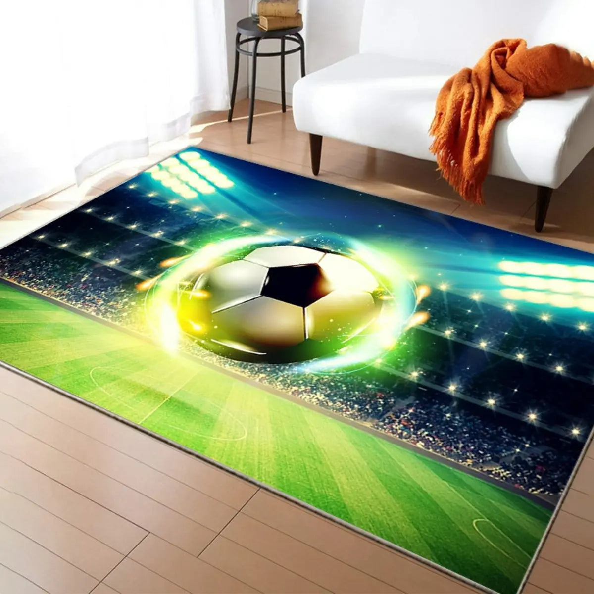 Creative Rectangular Sports Print Soccer Game Area Rug Image - 1