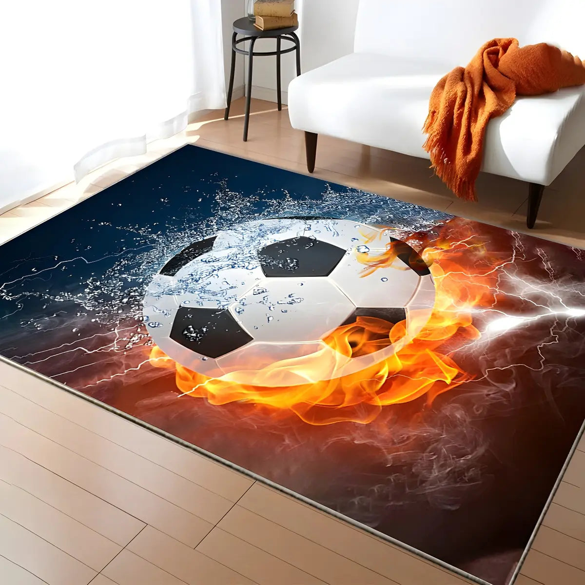 Creative Rectangular Sports Print Soccer Game Area Rug Image - 2