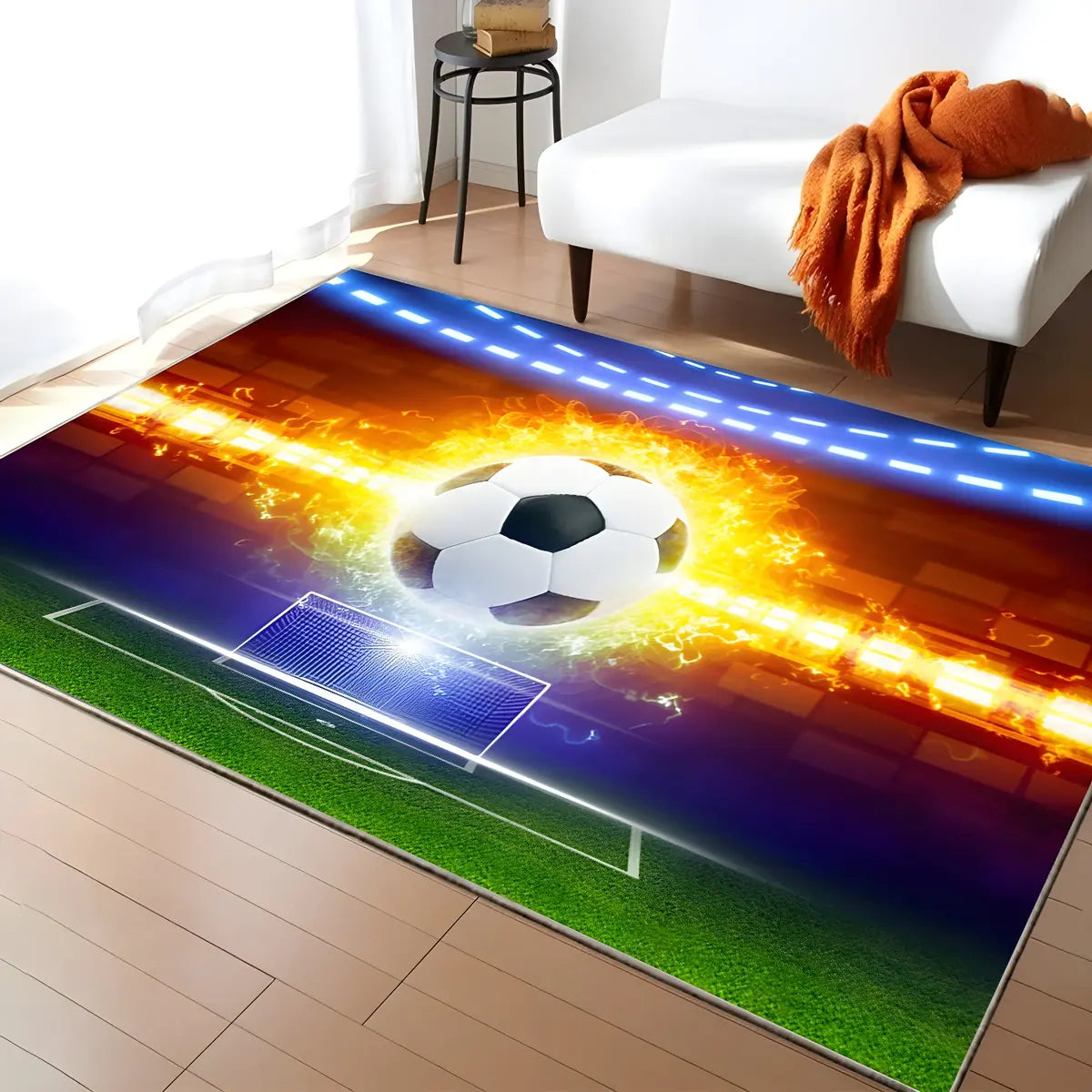 Creative Rectangular Sports Print Soccer Game Area Rug Image - 3