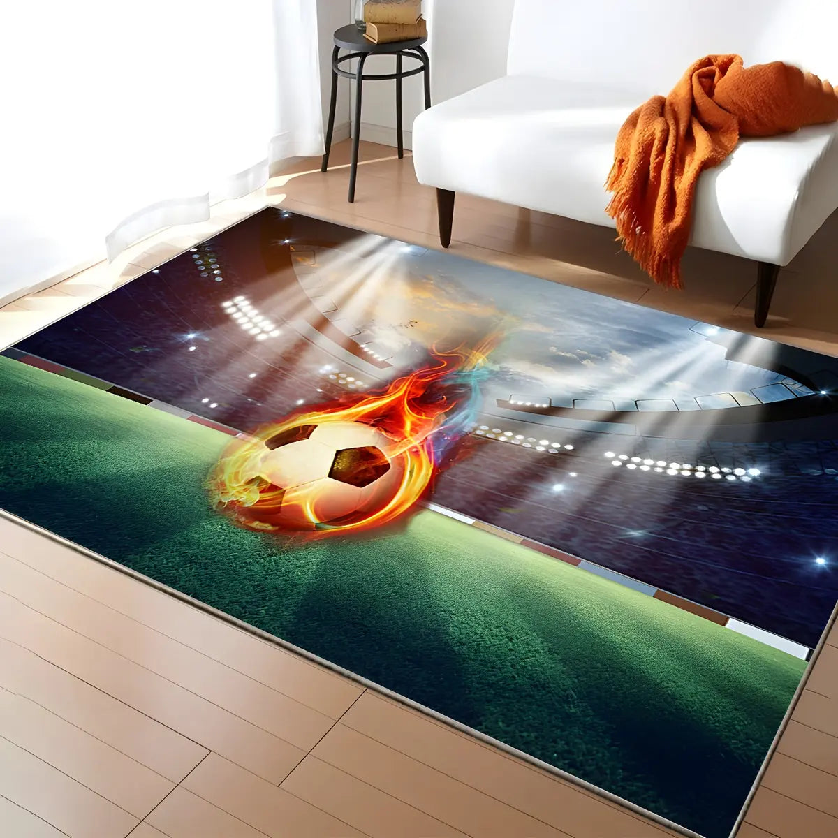 Creative Rectangular Sports Print Soccer Game Area Rug Image - 4