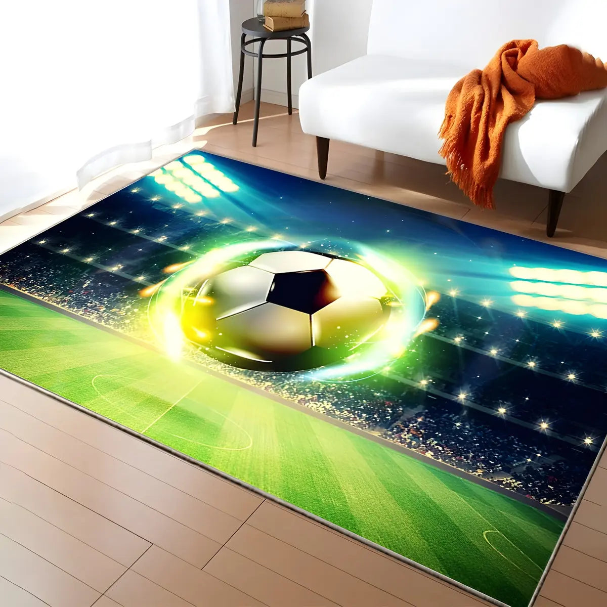 Creative Rectangular Sports Print Soccer Game Area Rug Image - 7
