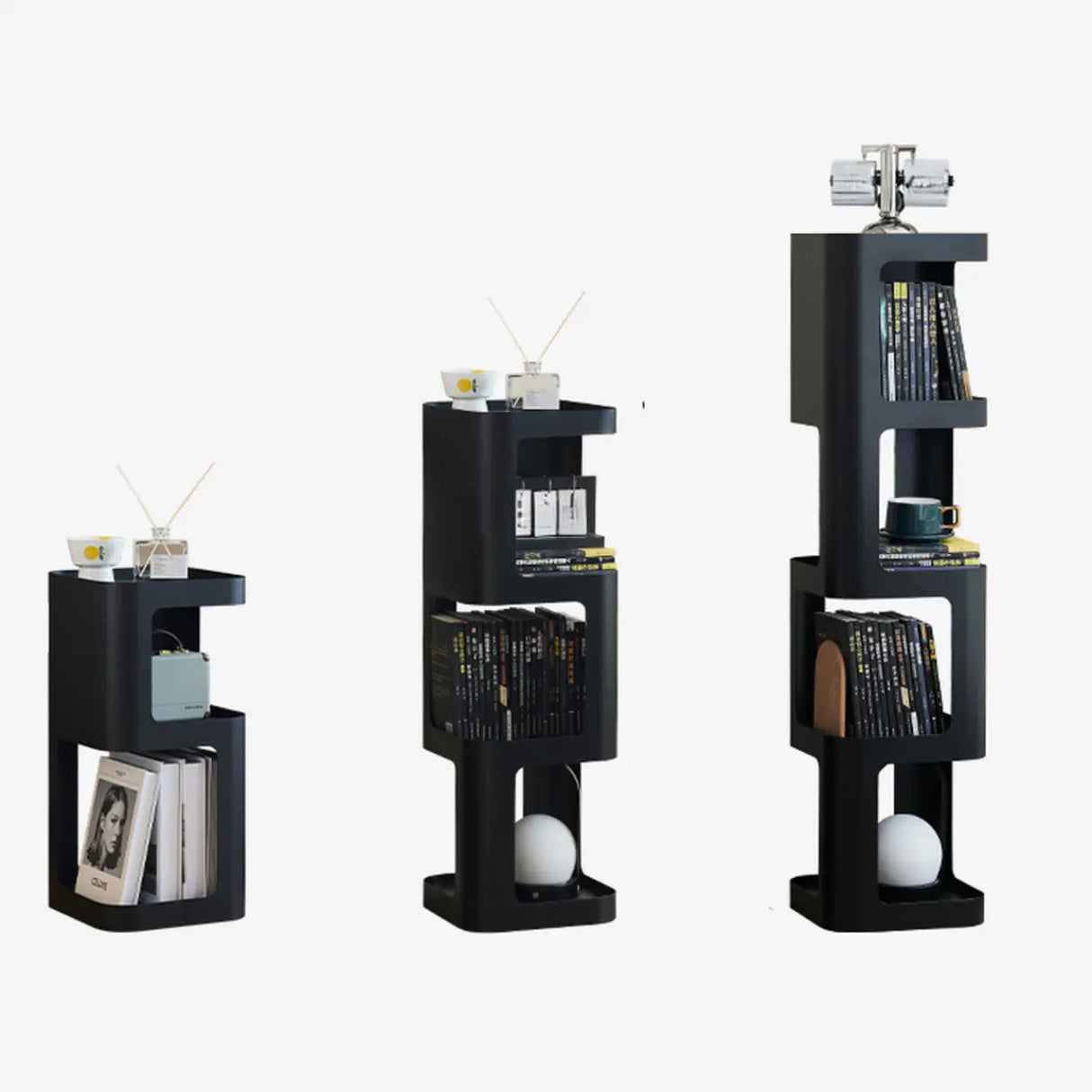 Creative Tower Open Chain Metal Storage Bookcase Black Image - 10