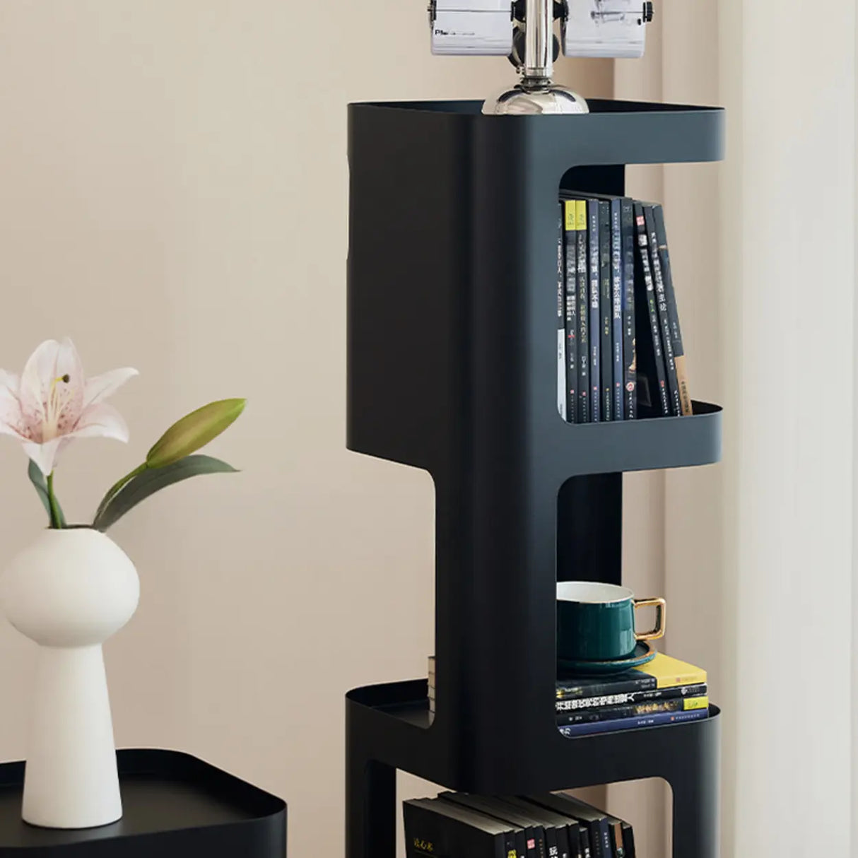 Creative Tower Open Chain Metal Storage Bookcase Black Image - 12