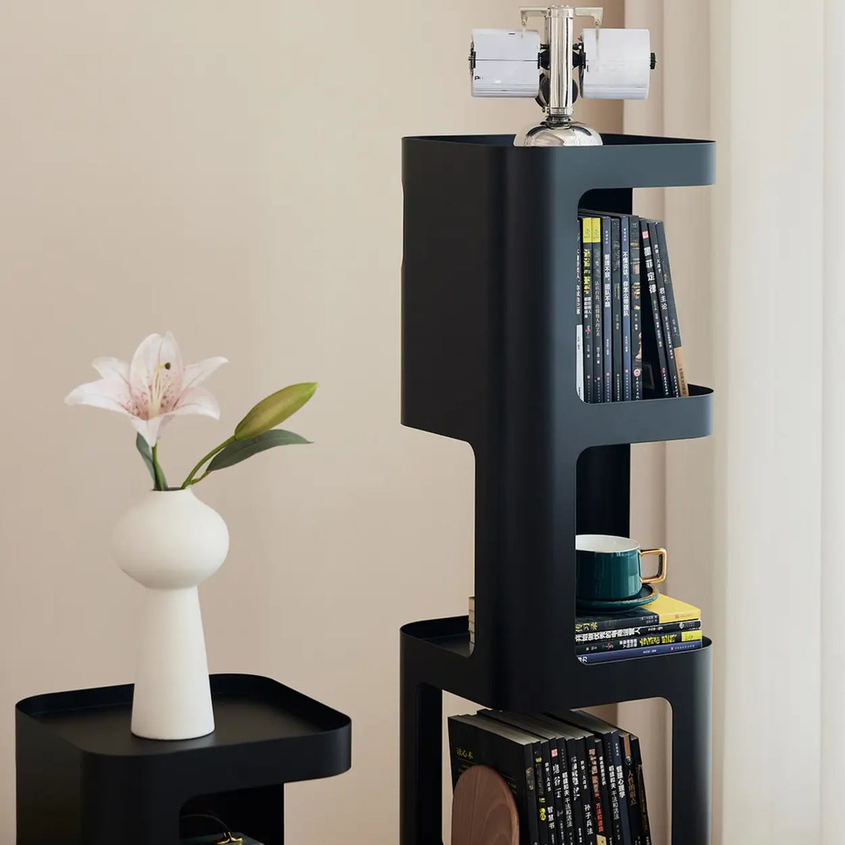 Creative Tower Open Chain Metal Storage Bookcase Black Image - 14