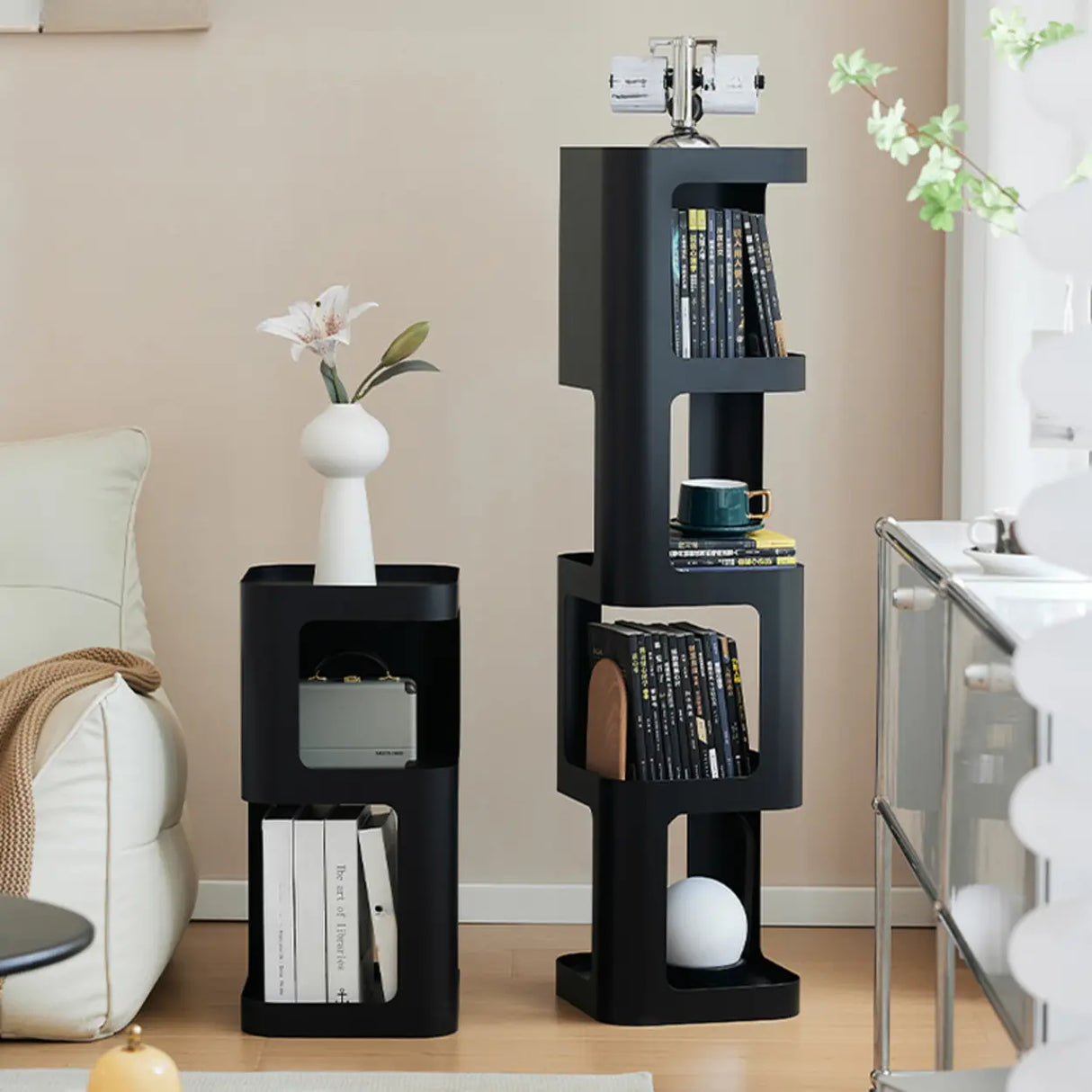 Creative Tower Open Chain Metal Storage Bookcase Black Image - 1