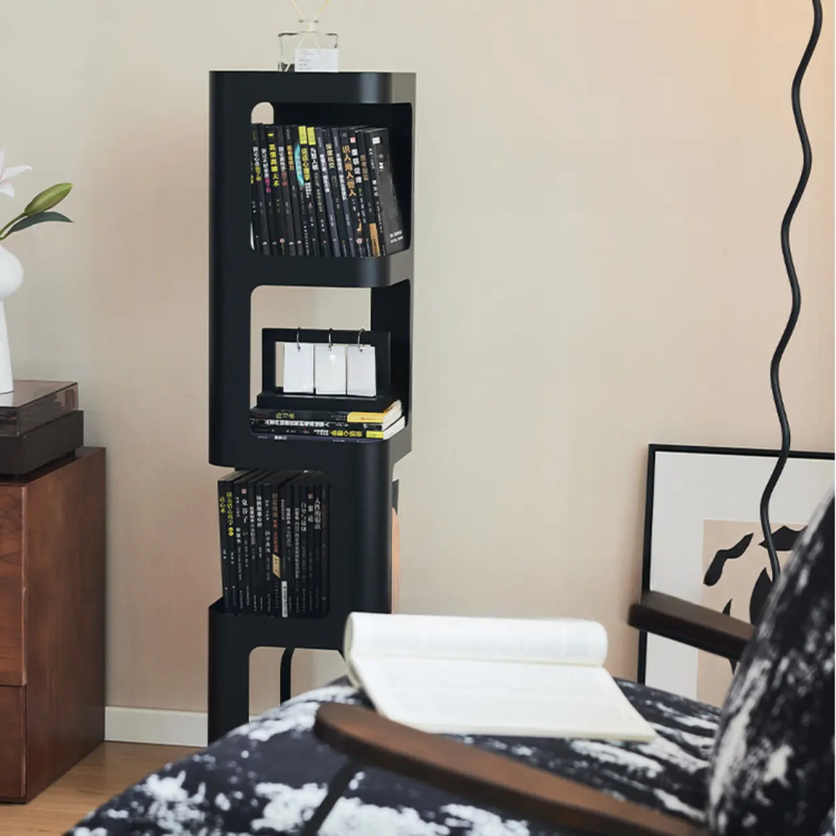Creative Tower Open Chain Metal Storage Bookcase Black Image - 4