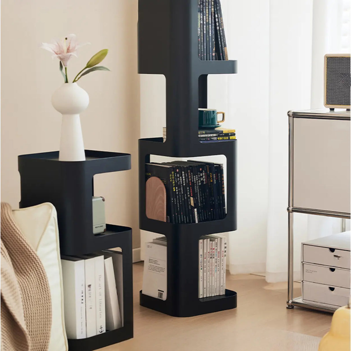 Creative Tower Open Chain Metal Storage Bookcase Black Image - 6