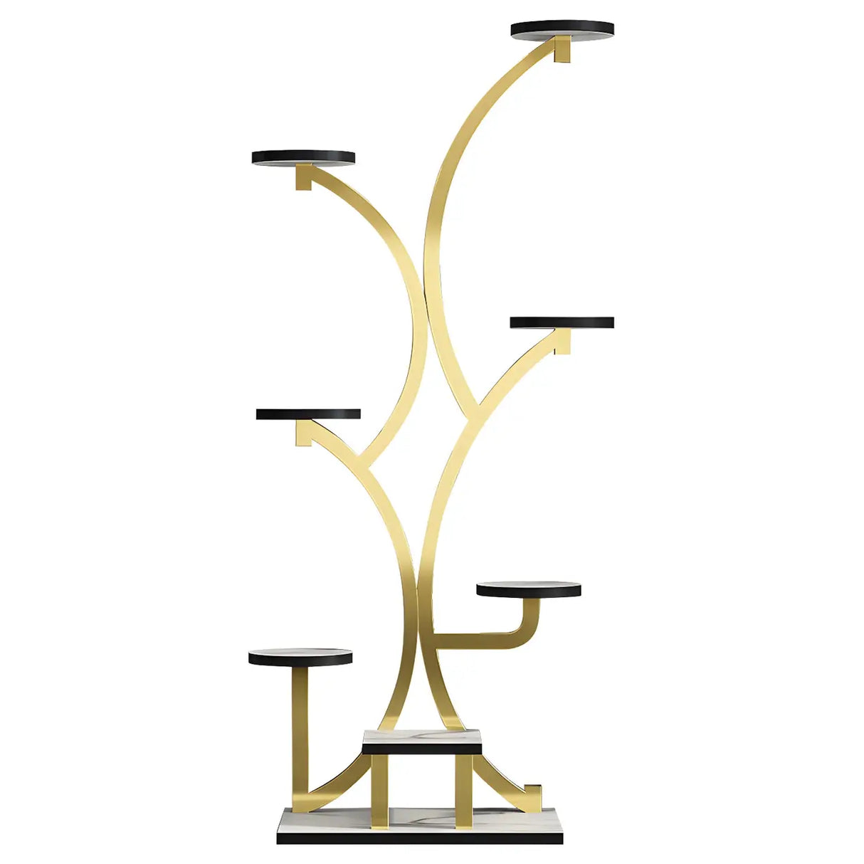 Creative Tree-Shaped Metal Round Shelves Black Plant Stand Image - 10