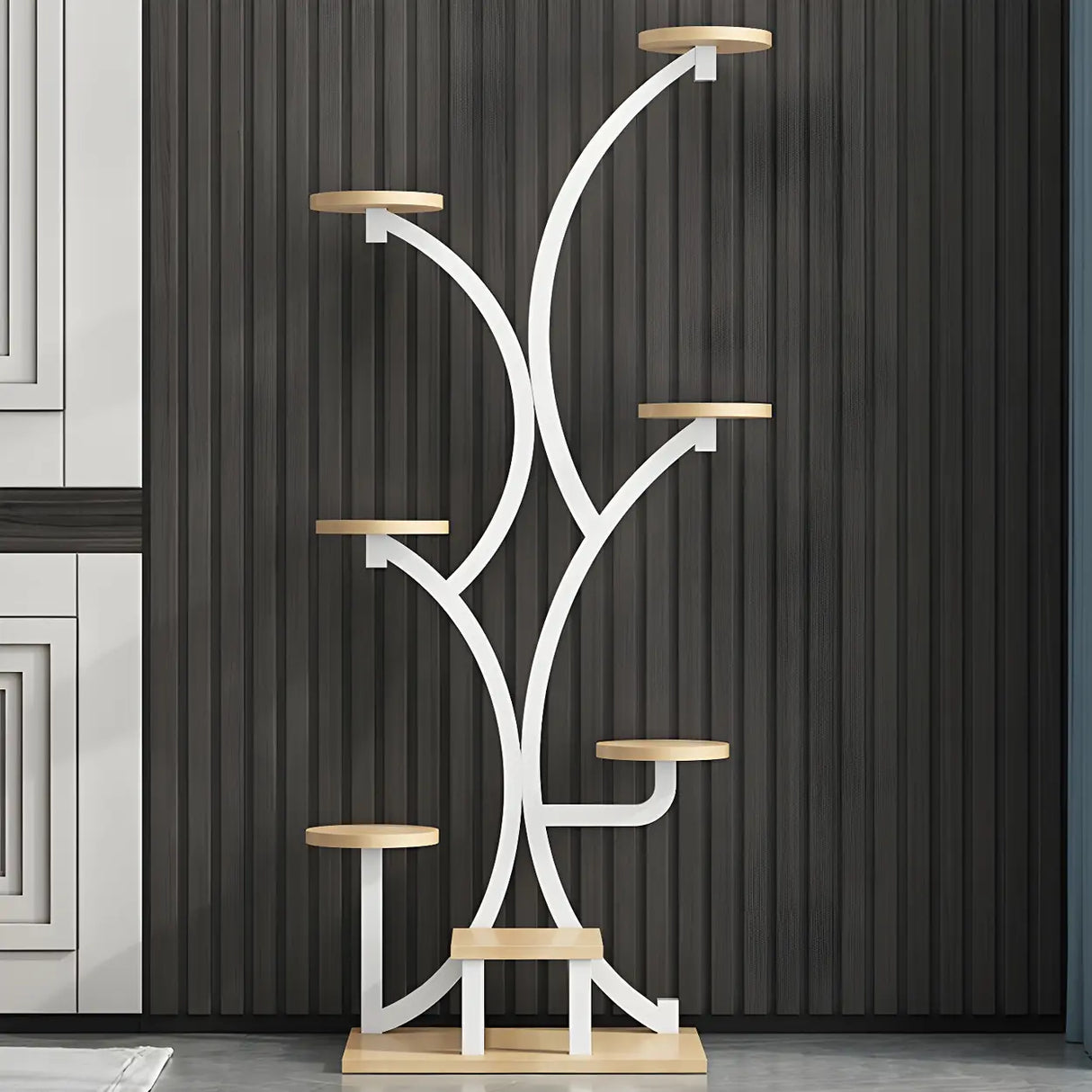 Creative Tree-Shaped Metal Round Shelves Black Plant Stand Image - 22