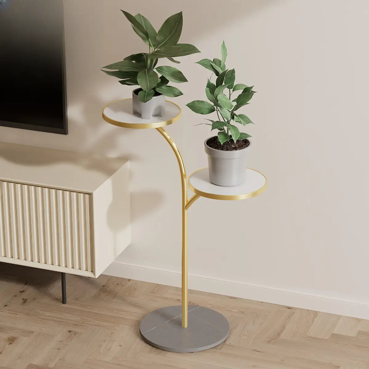 Creative U-Shaped 2 Tray Metal Floor Plant Stand White Image - 12