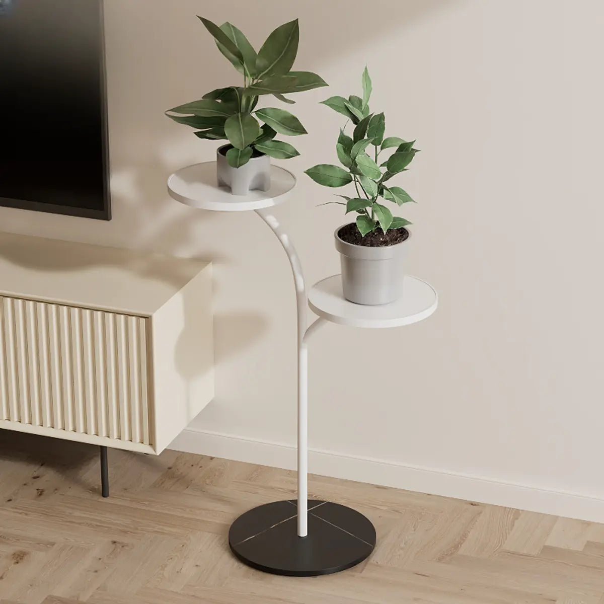 Creative U-Shaped 2 Tray Metal Floor Plant Stand White Image - 16