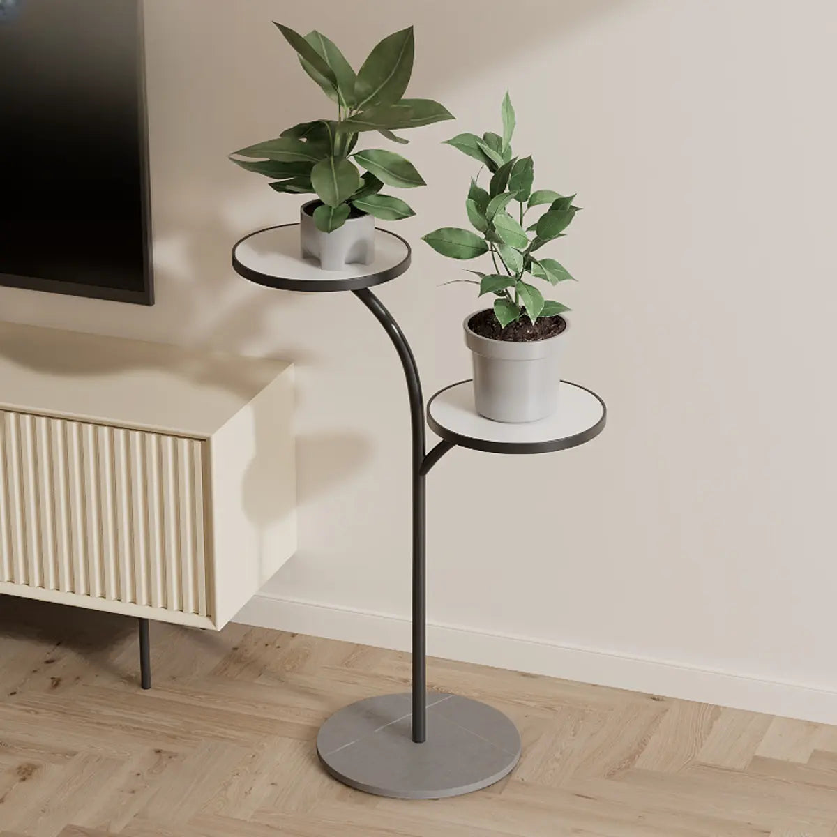 Creative U-Shaped 2 Tray Metal Floor Plant Stand White Image - 19