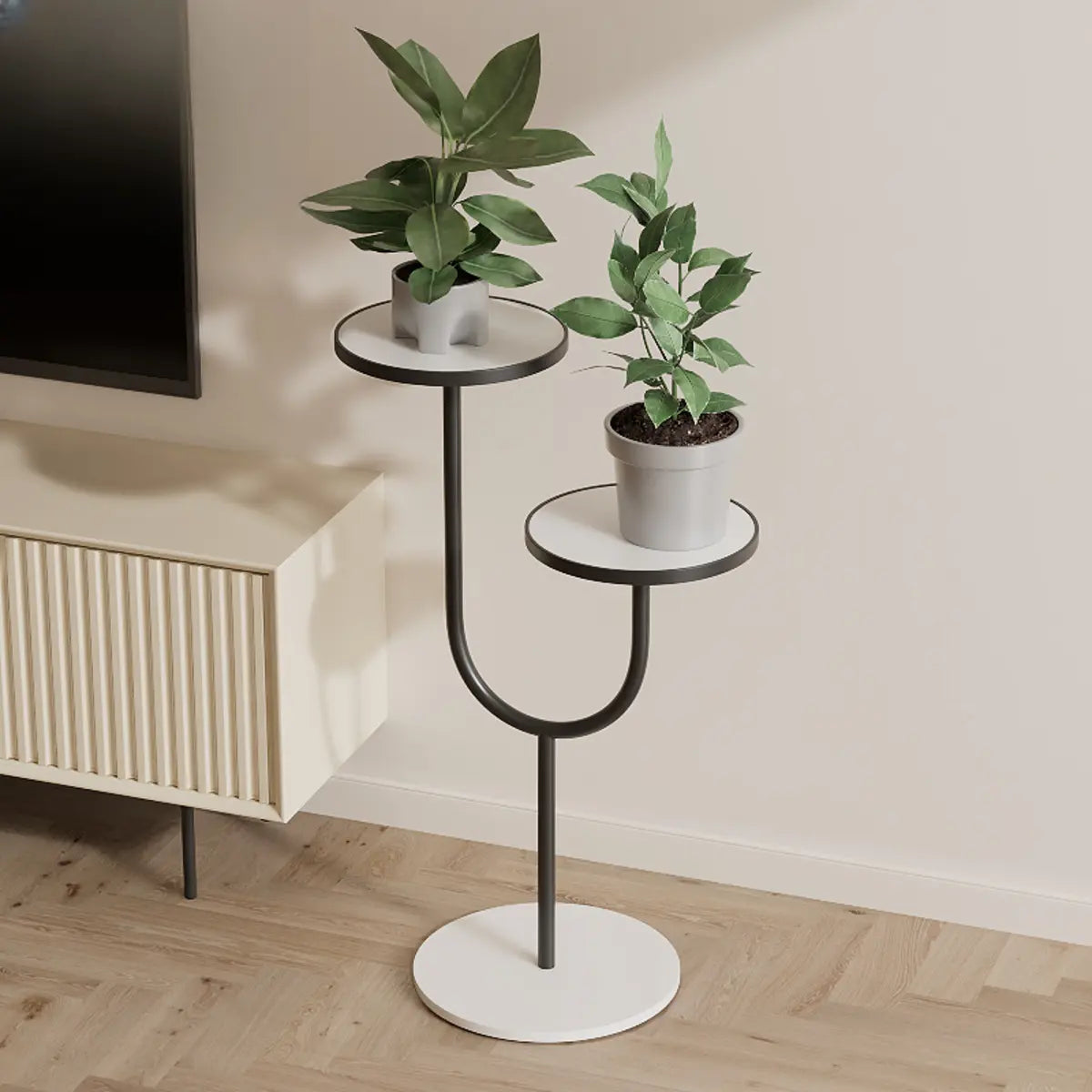 Creative U-Shaped 2 Tray Metal Floor Plant Stand White Image - 21
