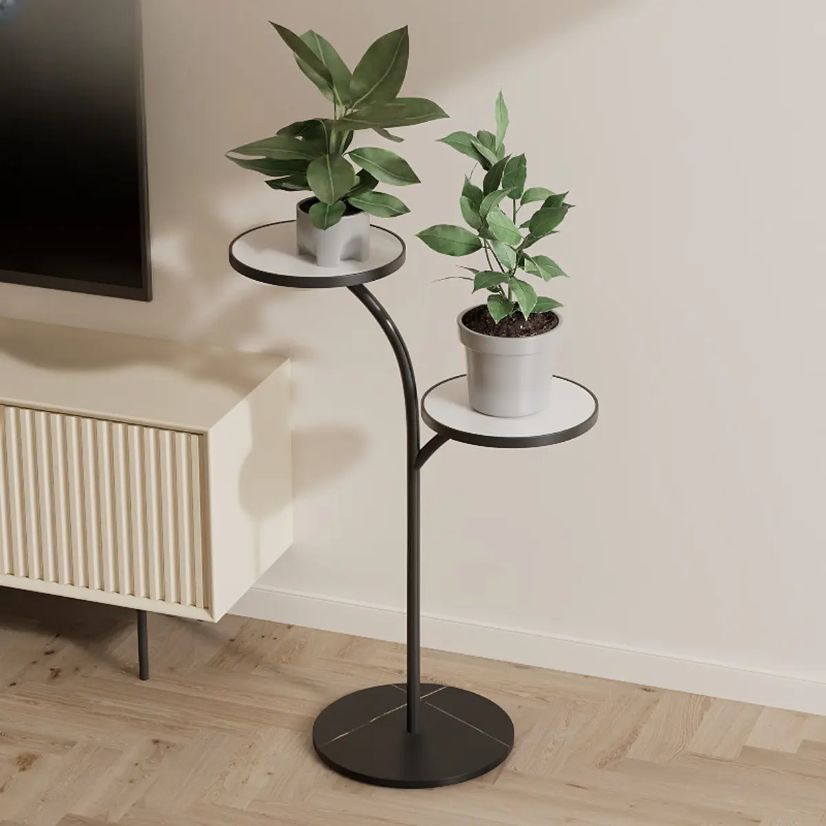 Creative U-Shaped 2 Tray Metal Floor Plant Stand White Image - 22