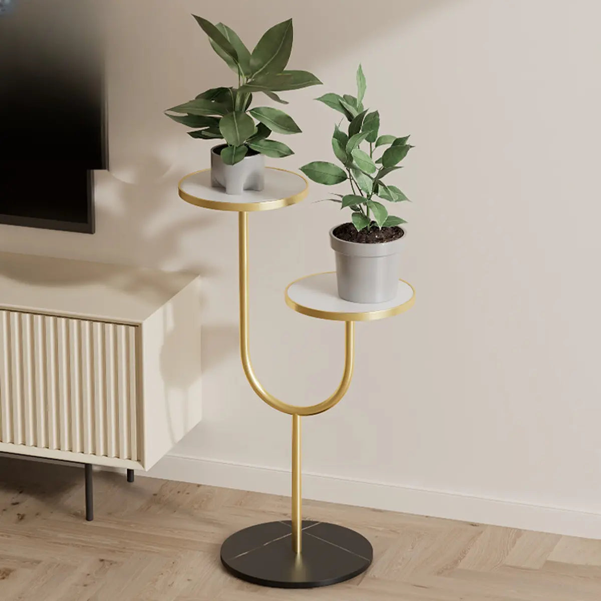 Creative U-Shaped 2 Tray Metal Floor Plant Stand White Image - 23