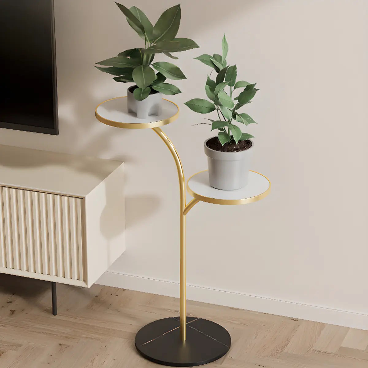 Creative U-Shaped 2 Tray Metal Floor Plant Stand White Image - 3