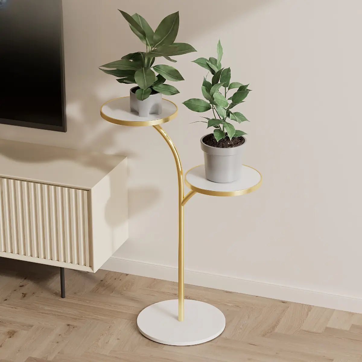 Creative U-Shaped 2 Tray Metal Floor Plant Stand White Image - 8
