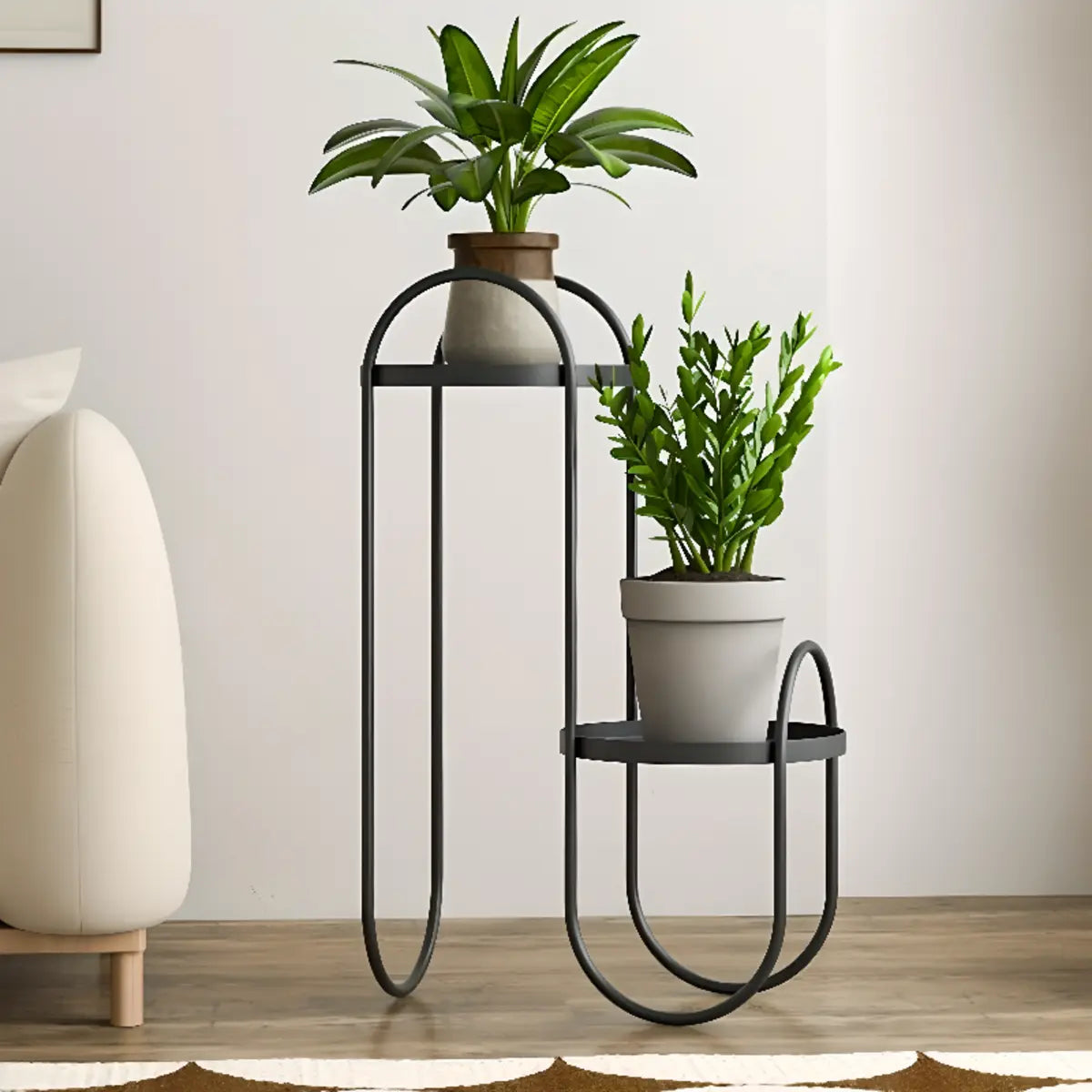 Creative Wavy 2 Tiers Round Metal Floor Plant Stand Image - 4