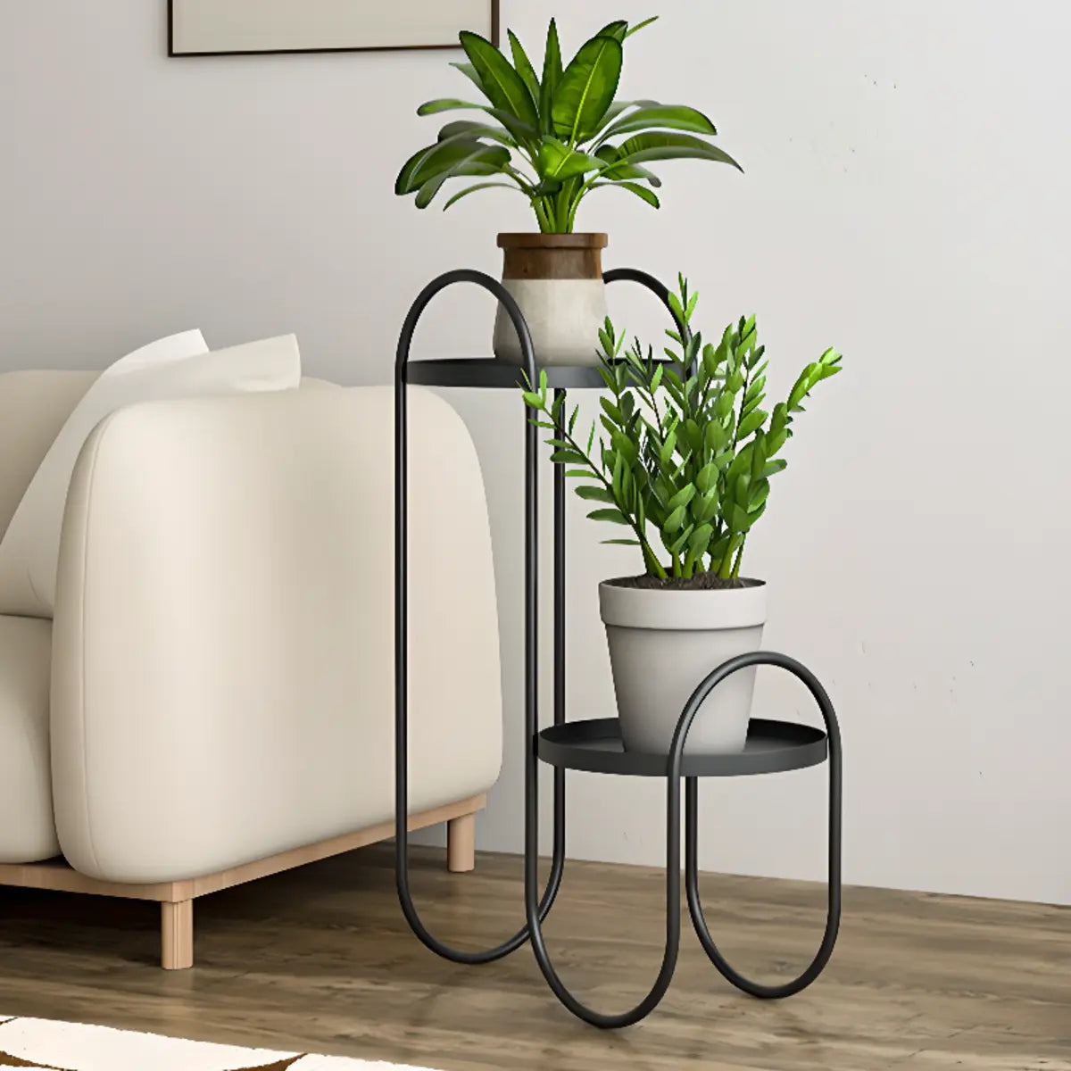 Creative Wavy 2 Tiers Round Metal Floor Plant Stand Image - 6