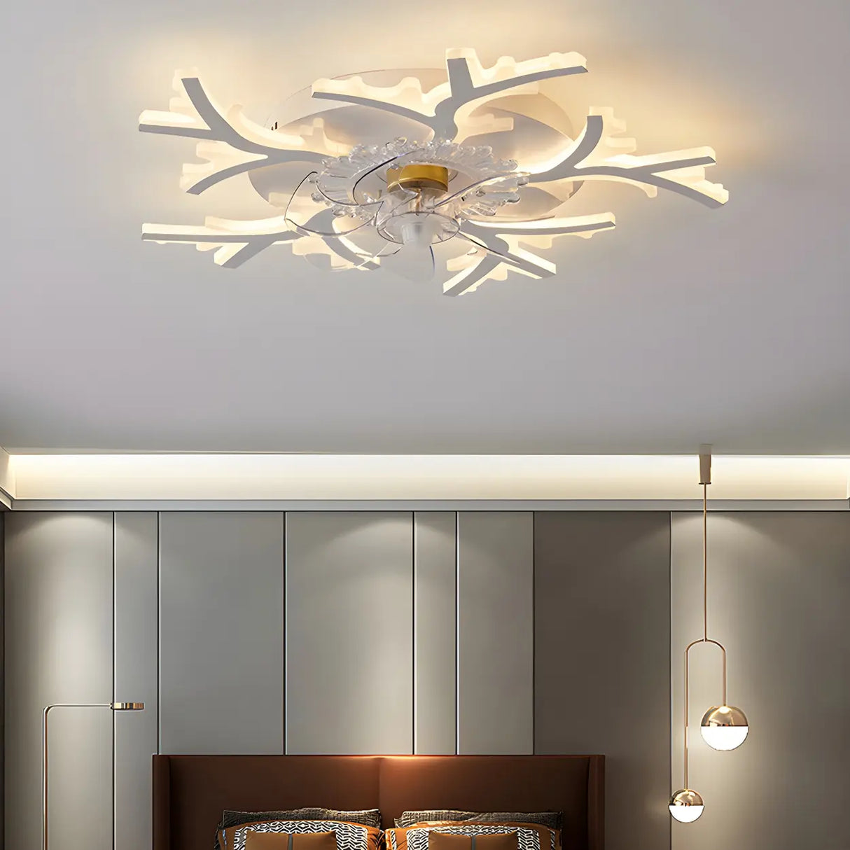 Creative White Branch Flush Ceiling Fan with Lights Image - 15