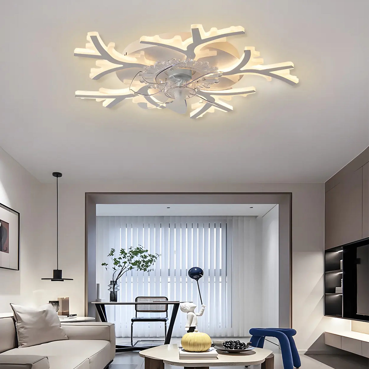 Creative White Branch Flush Ceiling Fan with Lights Image - 3