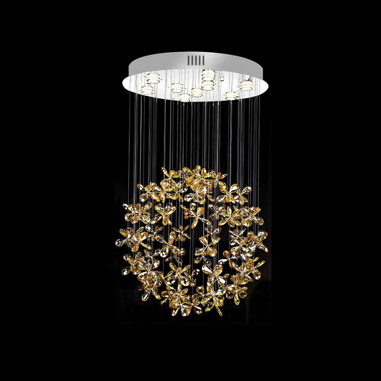 Crystal Flower Draping Sphere Nickel Flush Mount Light Image - 5