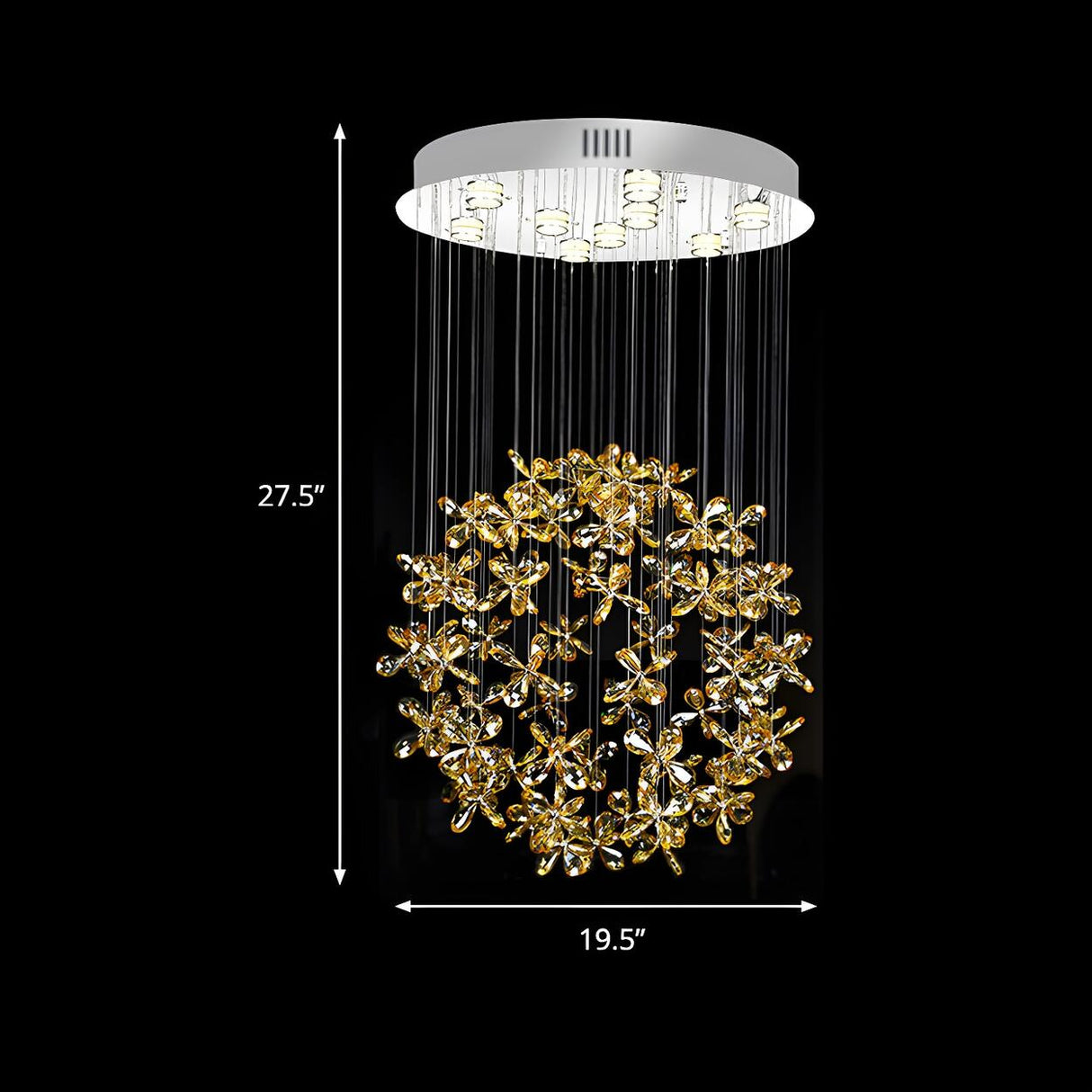 Crystal Flower Draping Sphere Nickel Flush Mount Light Image - 7