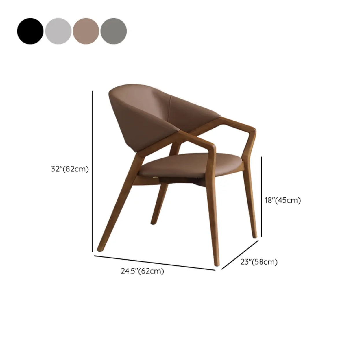 Curved Back Arm Chair Leather Wood Frame Dining Chair