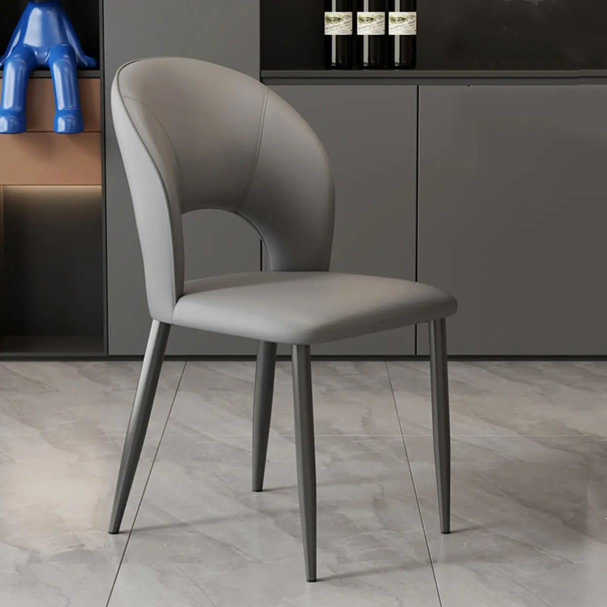 Curved Back Faux Leather Metal Legs Dining Chair Brown Image - 2