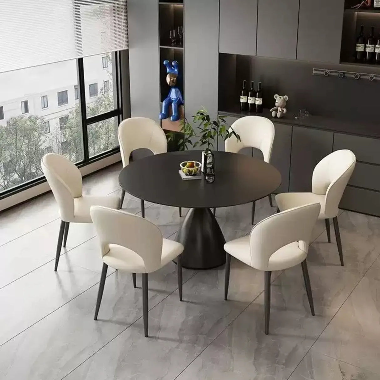 Curved Back Faux Leather Metal Legs Dining Chair Brown Image - 3