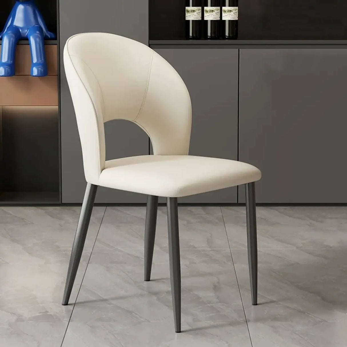 Curved Back Faux Leather Metal Legs Dining Chair Brown Image - 7