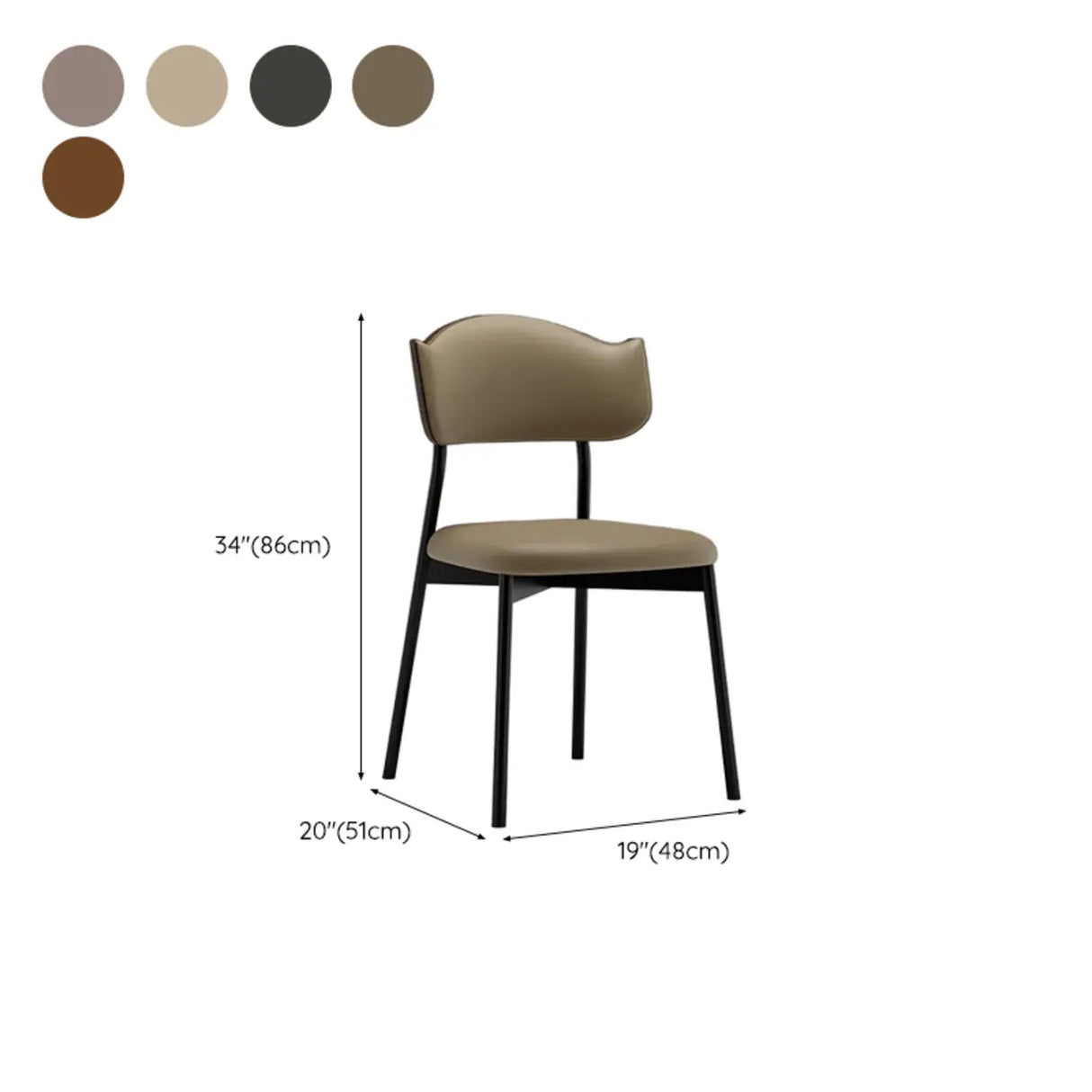 Curved Back Leather Upholstered Dining Chair Light Yellow