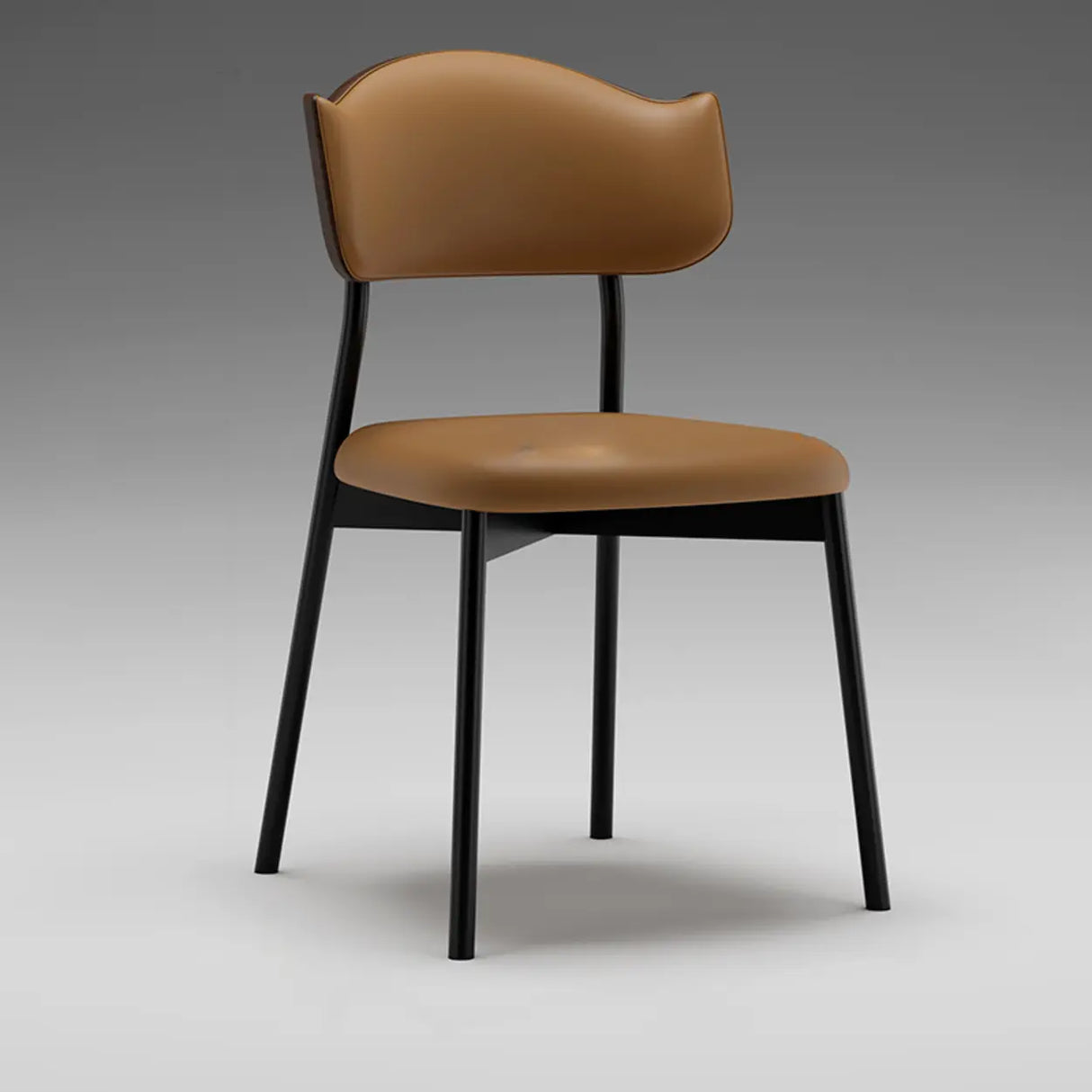 Curved Back Leather Upholstered Dining Chair Light Yellow Image - 9