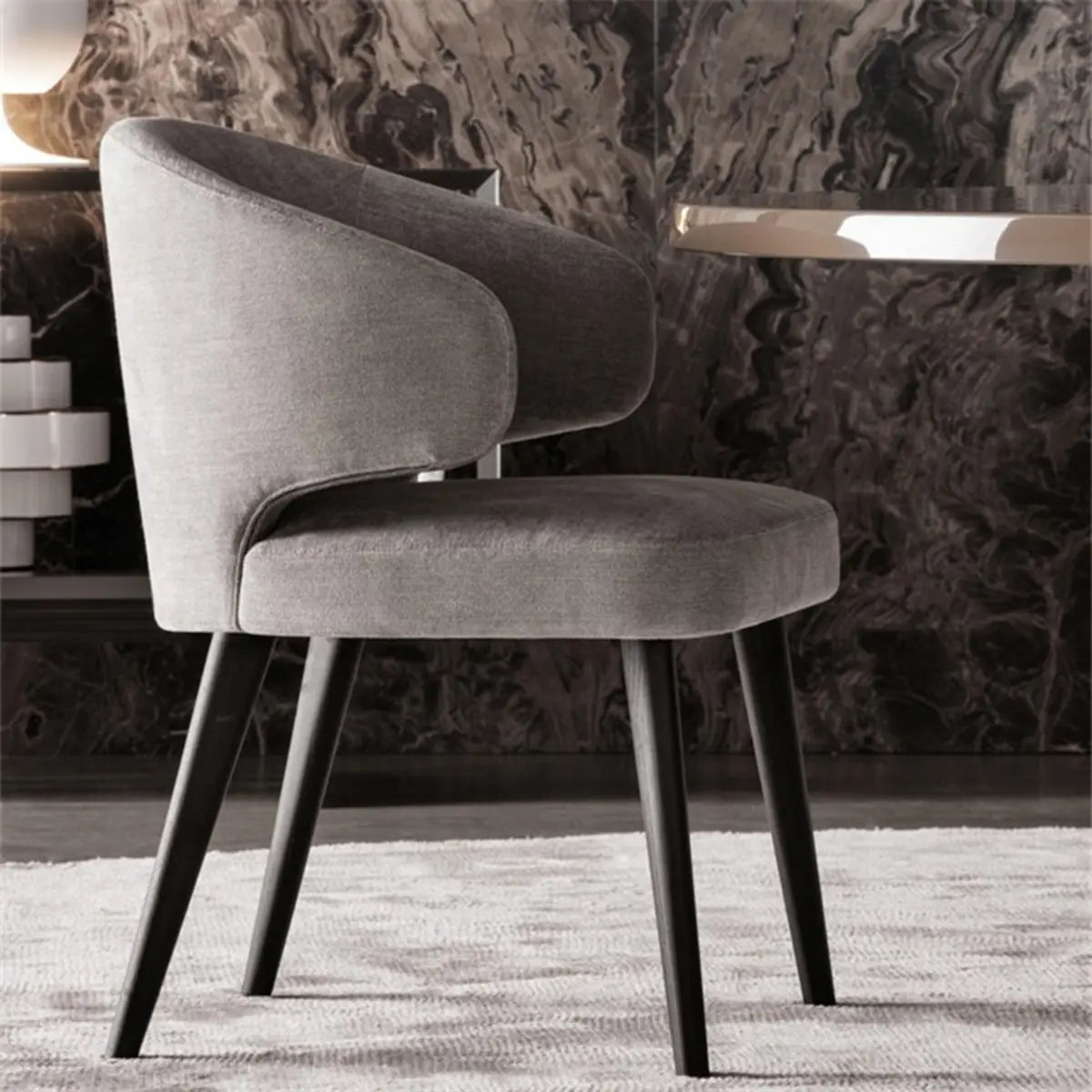 Curved Back Upholstered Arm Chair Dining Chair Black Image - 3