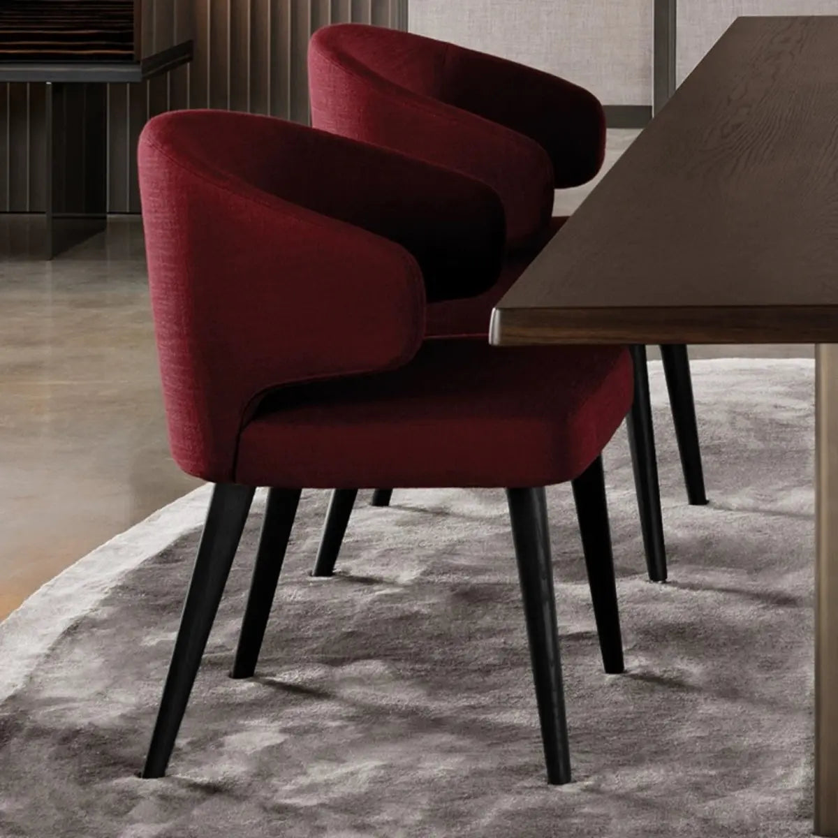 Curved Back Upholstered Arm Chair Dining Chair Black Image - 5