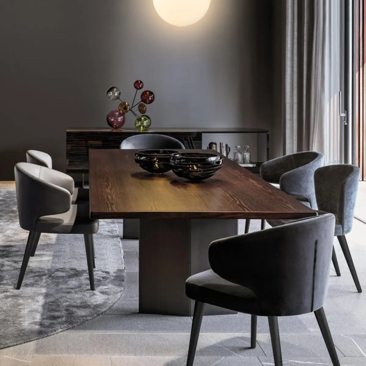 Curved Back Upholstered Arm Chair Dining Chair Black Image - 6