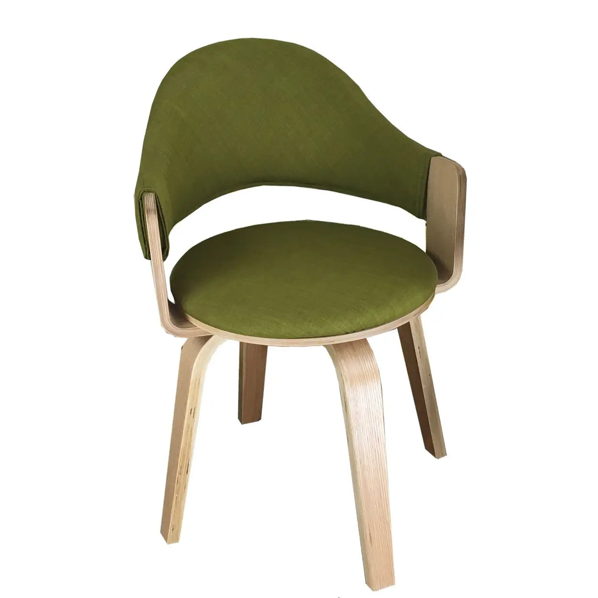 Curved Beige Fabric Seat Birch Armrest Dining Chair Image - 12