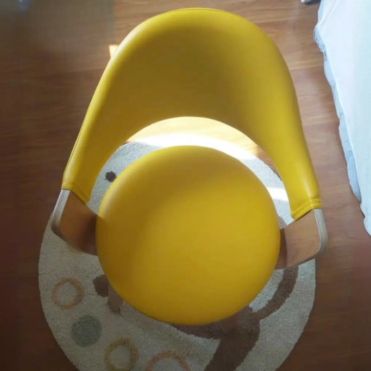 Curved Beige Fabric Seat Birch Armrest Dining Chair Image - 15