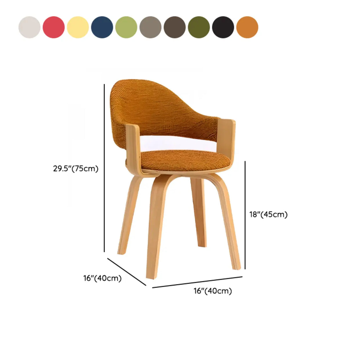 Curved Beige Fabric Seat Birch Armrest Dining Chair Image - 24