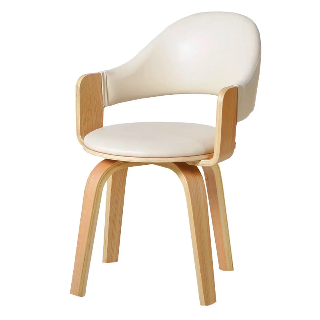 Curved Beige Fabric Seat Birch Armrest Dining Chair Image - 5