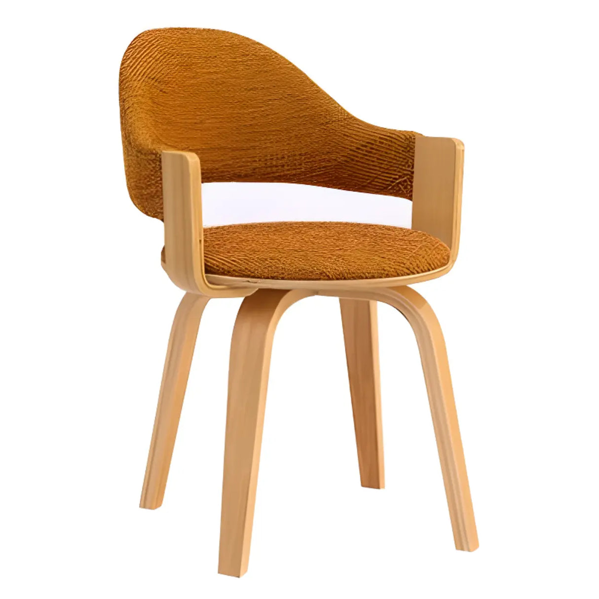 Curved Beige Fabric Seat Birch Armrest Dining Chair Image - 9