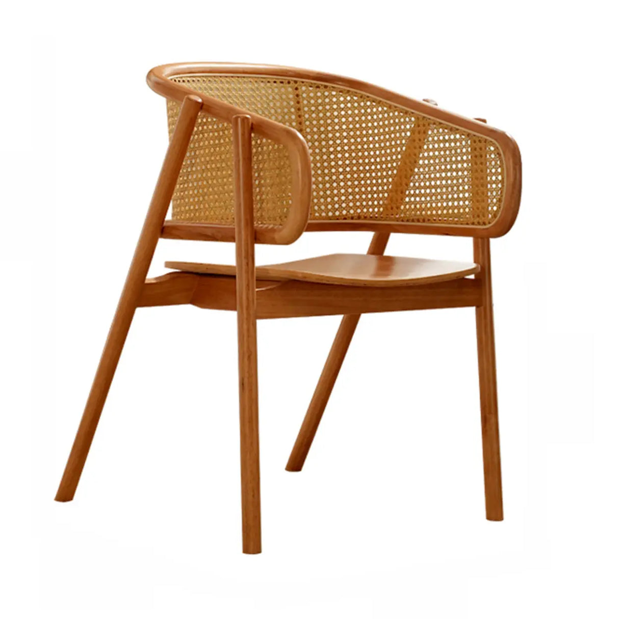 Curved Cane Wood Armrest Dining Chair Natural Finish Image - 10