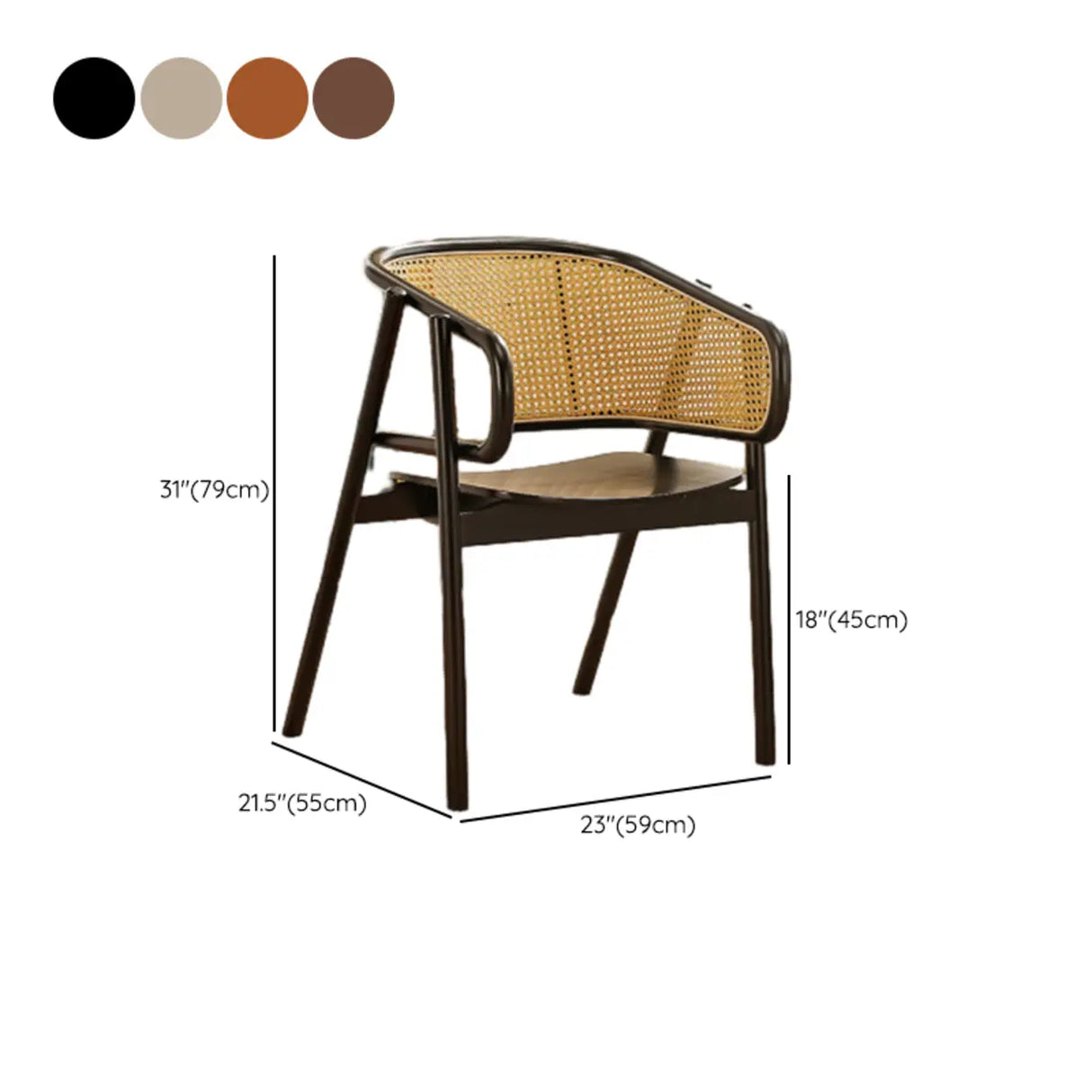 Curved Cane Wood Armrest Dining Chair Natural Finish