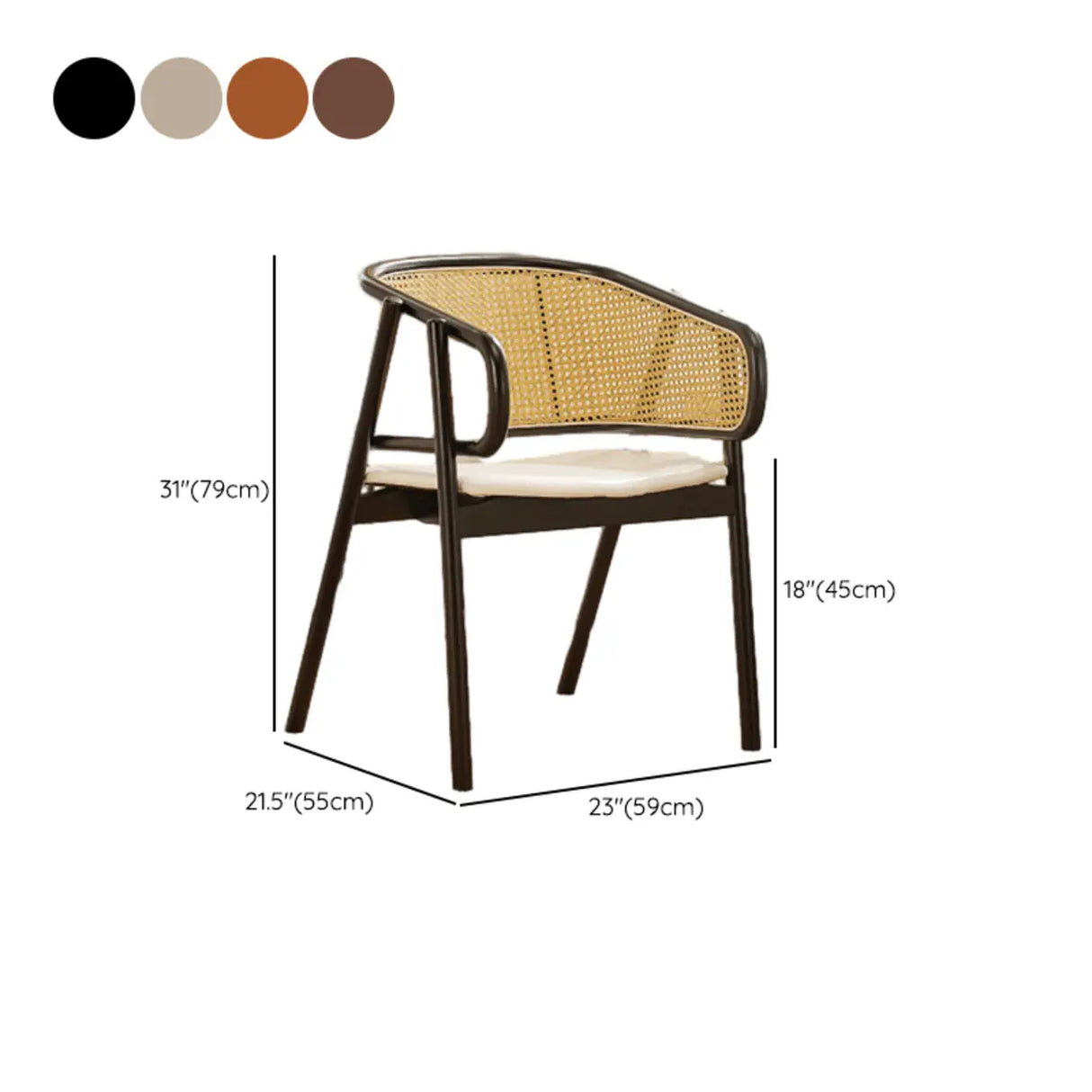 Curved Cane Wood Armrest Dining Chair Natural Finish Image - 16
