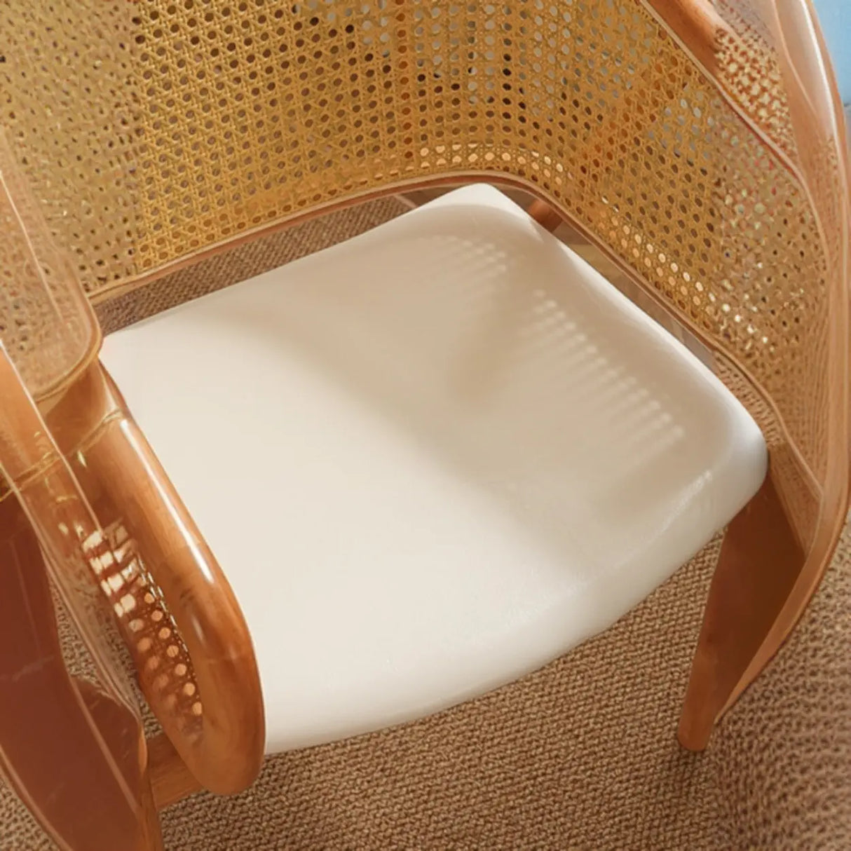 Curved Cane Wood Armrest Dining Chair Natural Finish Image - 4